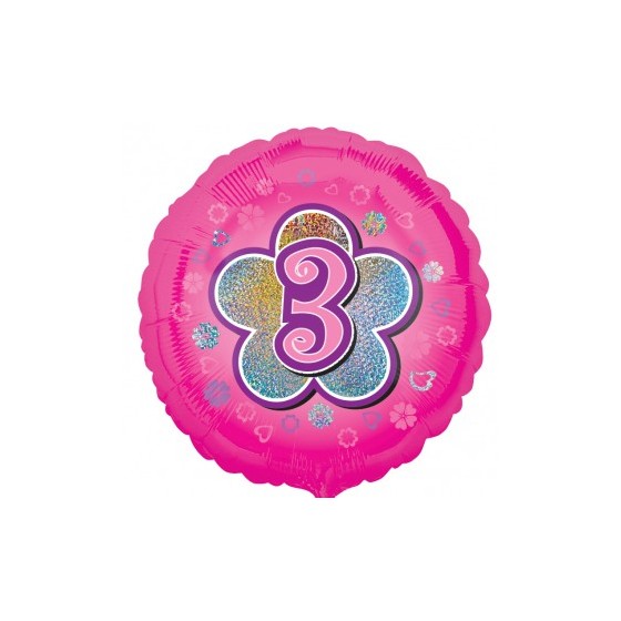 GLOBO FOIL Nº 3 ROSA HOLOGRAFICO 45 CM