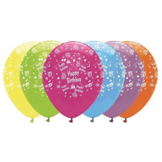 GLOBOS LÁTEX HAPPY BIRTHDAY COLORES