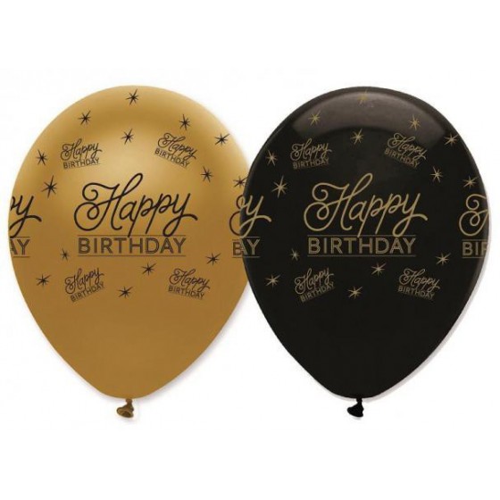 GLOBO LATEX BLACK AND GOLD HAPPY BIRTHDAY