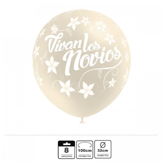 8 GLOBOS LATEX TRS VIVAN LOS NOVIOS 32 CM