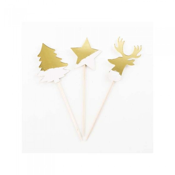 SET 8 PINCHOS ARBOL/RENO ORO/BLANCO