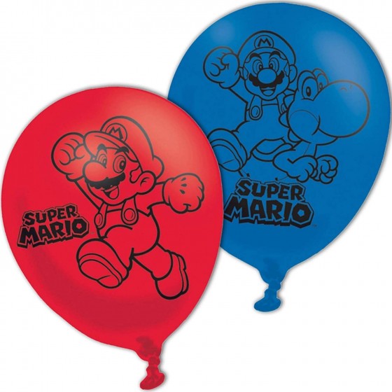 6 GLOBOS LATEX SUPER MARIO 11"