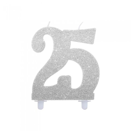 VELA 25 GLITTER PLATA 12 CM