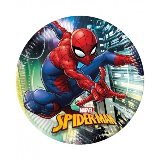 8 PLATOS PAPEL SPIDERMAN  COMPOSTABLE 23 CM