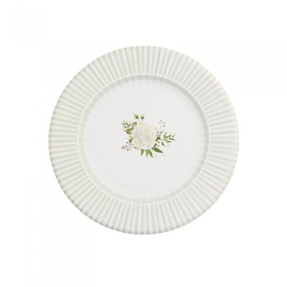 6 BAJO PLATO 33 CM BLANCO FLORAL