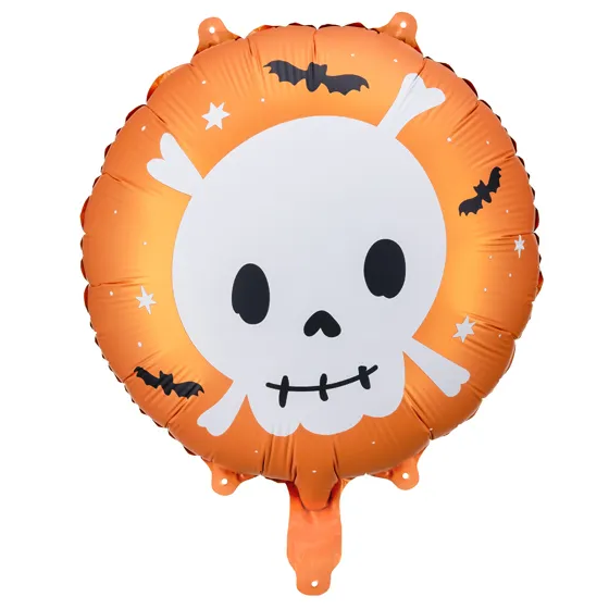 GLOBO FOIL CALAVERA BLANCO Y NARANJA 45 CM