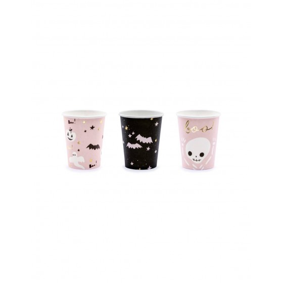 6 VASOS COMBINADOS ROSA Y NEGRO HALLOWEEN