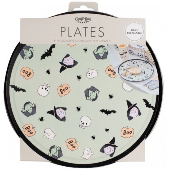 8 PLATOS BOO PERSONAJES HALLOWEEN 23 CM