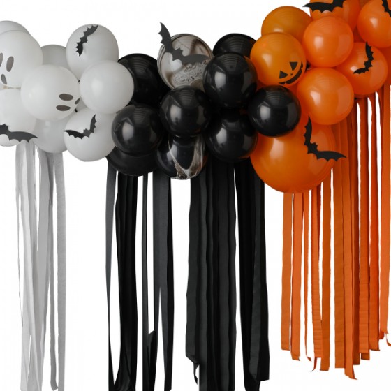 ARCO GLOBOS HALLOWEEN NEGRO, BLANCO Y NARANJA