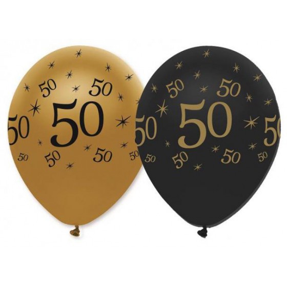 6 GLOBOS LATEX 50 BLACK AND GOLD