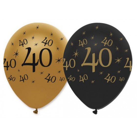 6 GLOBOS LATEX 40 BLACK AND GOLD HAPPY BIRTHDAY