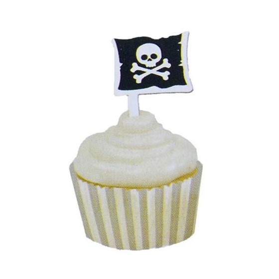 12 CUPCAKES WRAPPERS CON TOPPERS PIRATAS