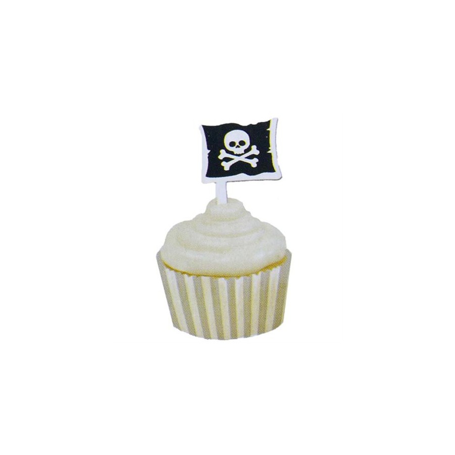12 CUPCAKES WRAPPERS CON TOPPERS PIRATAS