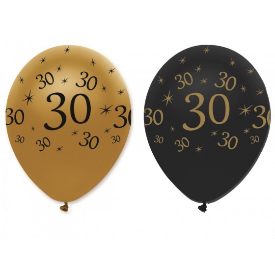 GLOBOS LATEX 30 AÑOS BLACK AND GOLD